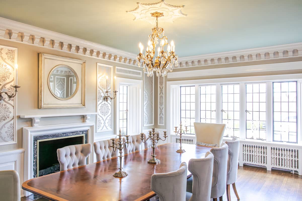 Formal dining room with crystal chandelier